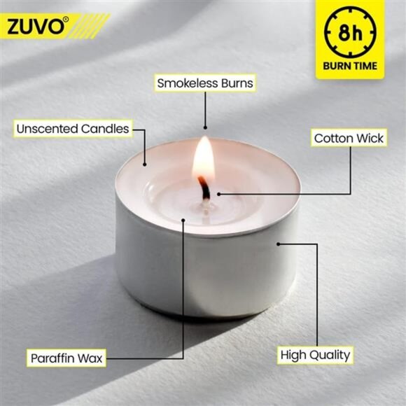 8 Hour Tea Lights Candles (50 Pack) - White Long Lasting Tea Lights -Smokeless - Picture 5 of 8